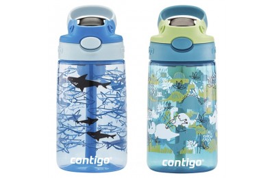 Limited Sale Contigo Kids Water Bottle with Redesigned AUTOSPOUT Straw, 14 oz, 2-Pack, Dinos & Sharks BCC2203