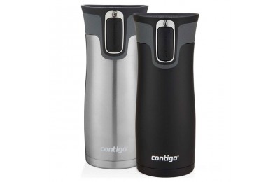 Limited Sale Contigo AUTOSEAL West Loop Vacuum-Insulated Stainless Steel Travel Mugs with Easy-Clean Lid, 16oz, Matte Black & Stainless Steel, 2-Pack BCC2207