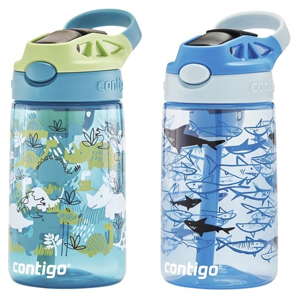 Limited Sale Contigo Kids Water Bottle with Redesigned AUTOSPOUT Straw, 14 oz, 2-Pack, Dinos & Sharks BCC2203