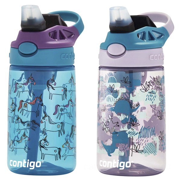 Limited Sale Contigo Kids Water Bottle with Redesigned AUTOSPOUT Straw, 14 oz, 2-Pack, Unicorns & Dinos BCC2206