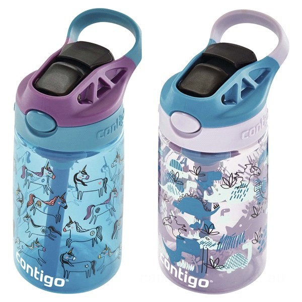 Limited Sale Contigo Kids Water Bottle with Redesigned AUTOSPOUT Straw, 14 oz, 2-Pack, Unicorns & Dinos BCC2206